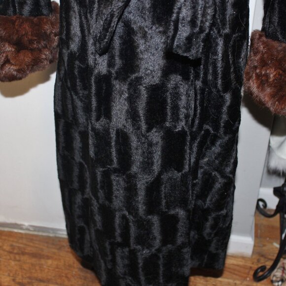 Vintage Penny Lane Geometric Velvet Belted Jacket Coat Real Mink Collar & Cuffs - Picture 7 of 13